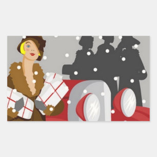 Christmas Shopping in the Snow Rectangular Sticker