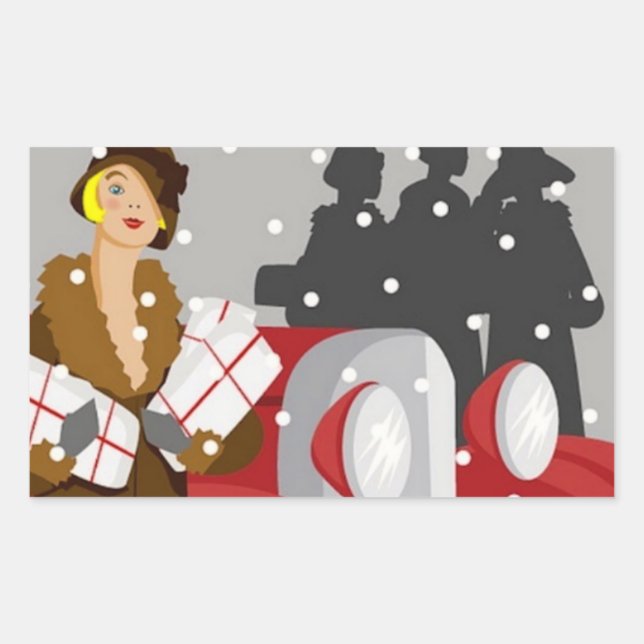 Christmas Shopping in the Snow Rectangular Sticker (Front)