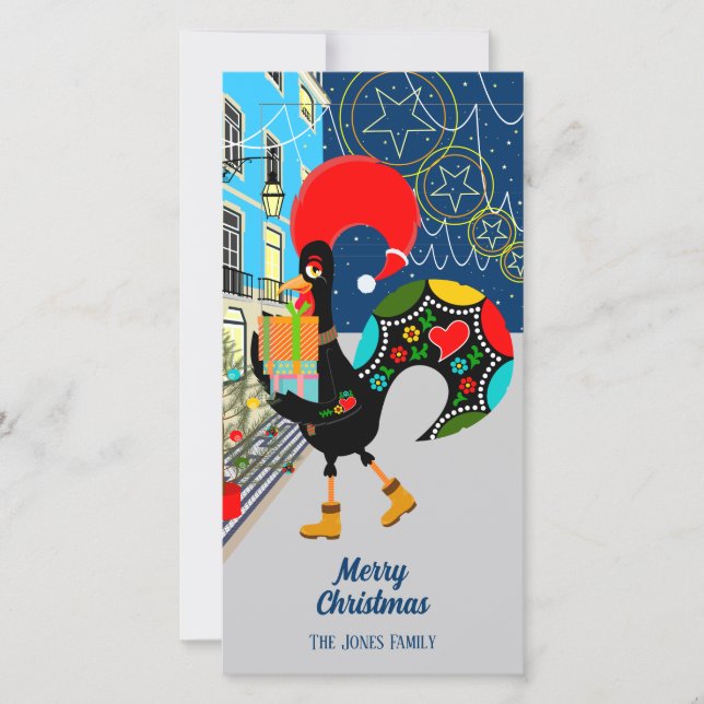 Christmas shopping with the Portuguese Rooster Holiday Card (Front)