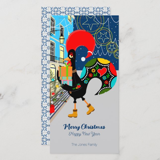 Christmas shopping with the Portuguese Rooster Holiday Card (Front/Back)