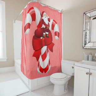 Christmas Shower Curtain, Candy Cane Santa Curtain