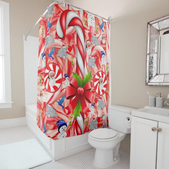 Christmas Shower Curtain, Candy Cane Shower Curtain (In Situ)
