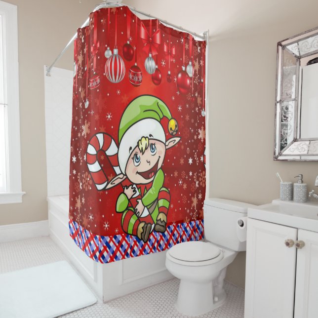 Christmas Shower Curtain, Elf Curtain (In Situ)