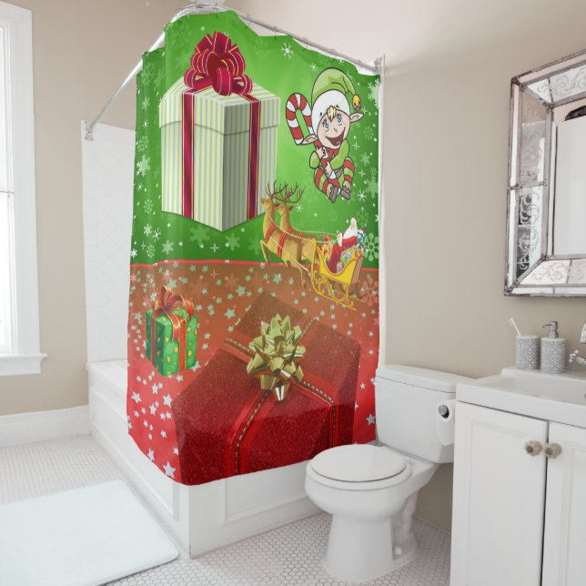 Christmas Shower Curtain, Elf Curtain (In Situ)