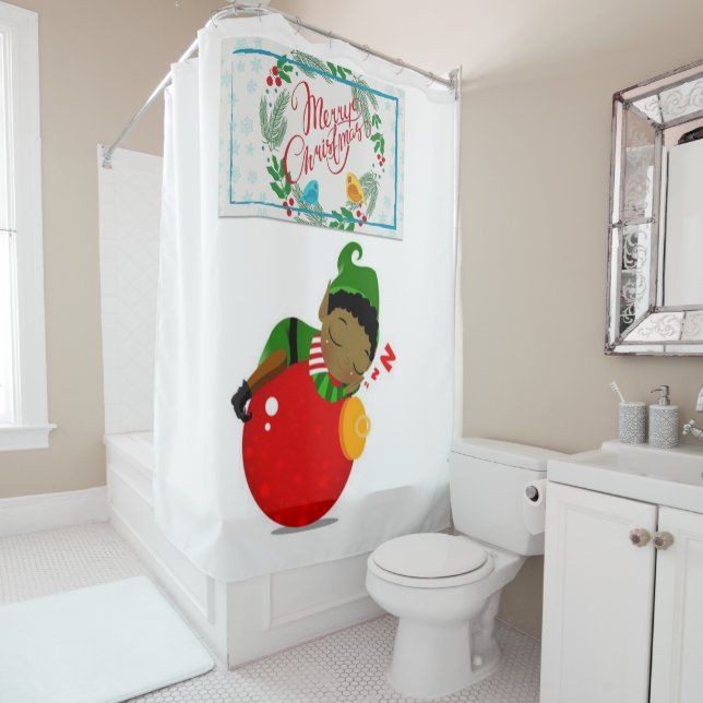 Christmas Shower Curtain, Elf Curtain (In Situ)