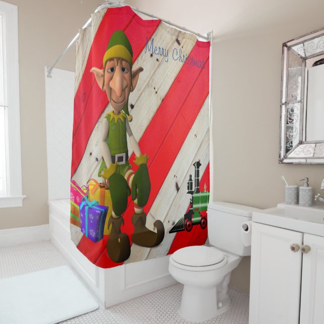 Christmas Shower Curtain, Elf Curtain (In Situ)