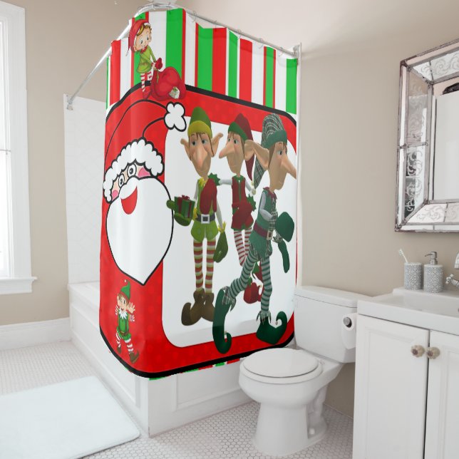 Christmas Shower Curtain, Elf Curtain (In Situ)