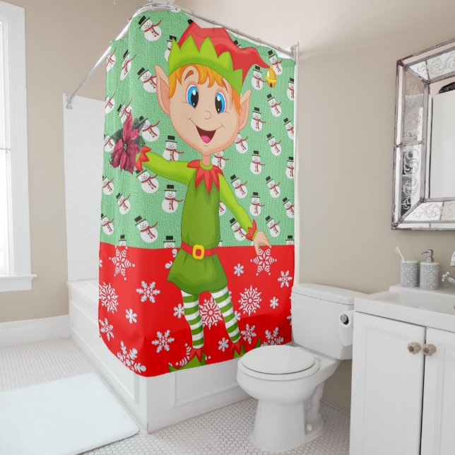 Christmas Shower Curtain, Elf Curtain (In Situ)