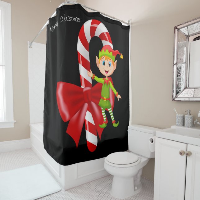 Christmas Shower Curtain, Elf Curtain (In Situ)