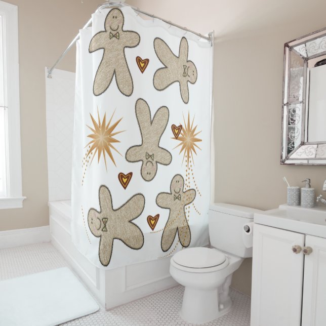 Christmas Shower Curtain Gingerbread Man (In Situ)