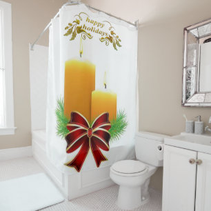 Christmas Shower Curtain, Happy Holidays Curtain