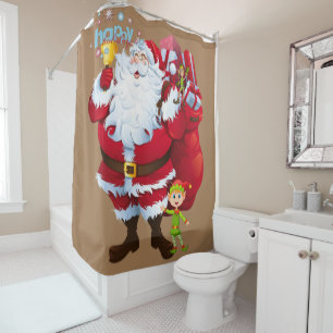 Christmas Shower Curtain, Happy Holidays Curtain