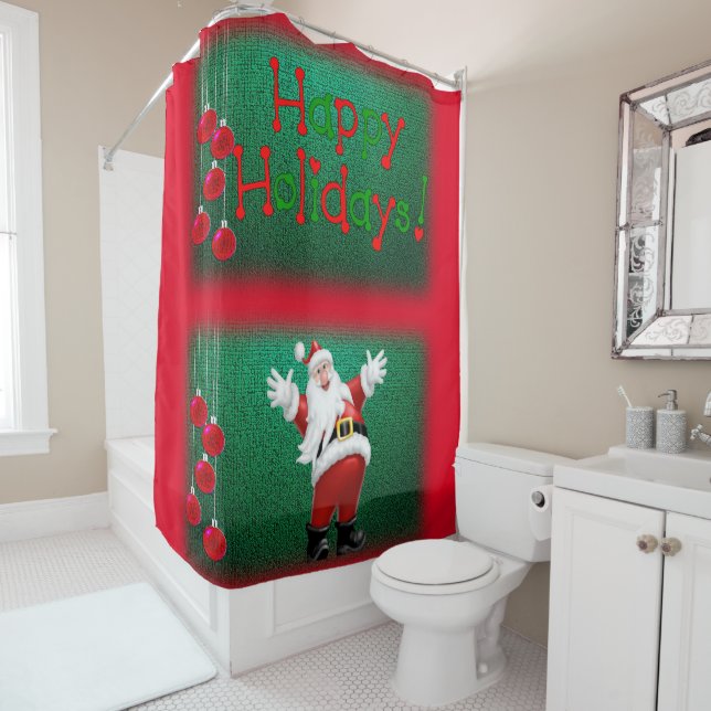 Christmas Shower Curtain, Happy Holidays Shower Curtain (In Situ)