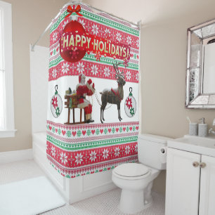 Christmas Shower Curtain, Happy Holidays Shower Curtain