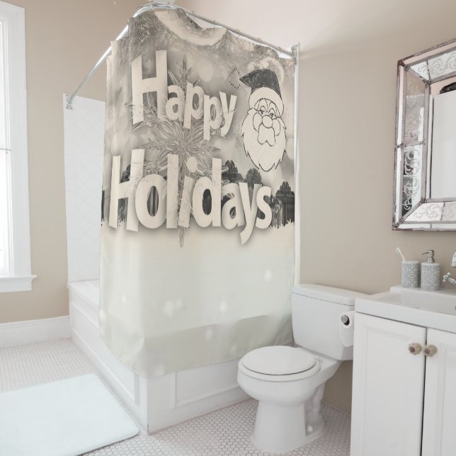 Christmas Shower Curtain, Happy Holidays Shower Curtain (In Situ)