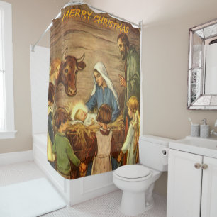 Christmas Shower Curtain, Jesus Christ Curtain