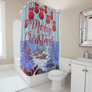 Christmas Shower Curtain, Merry Christmas Shower Curtain