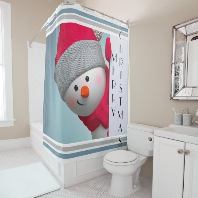 Christmas Shower Curtain/Merry Christmas Snowman Shower Curtain (In Situ)