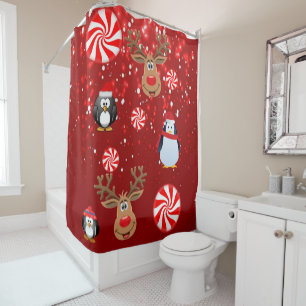Christmas Shower Curtain, Penguin Curtain
