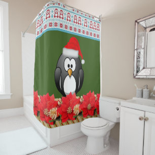Christmas Shower Curtain, Penguin Shower Curtain