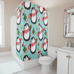 Christmas Shower Curtain, Penguin Shower Curtain