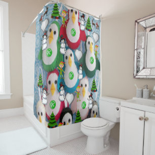 Christmas Shower Curtain, Penguin Shower Curtain