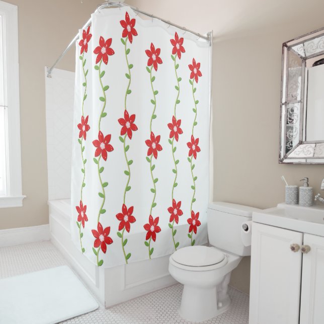 Christmas Shower Curtain Poinsettia  (In Situ)
