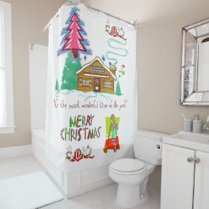 Christmas Shower Curtain, Red Green Cleaning Lady Shower Curtain