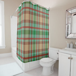 Christmas Shower Curtain, Red Green Plaid  Curtain