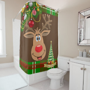 Christmas Shower Curtain, Reindeer Curtain