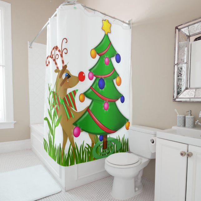 Christmas Shower Curtain, Reindeer Shower Curtain (In Situ)