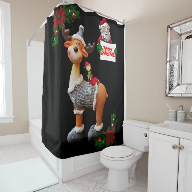 Christmas Shower Curtain, Reindeer Shower Curtain (In Situ)
