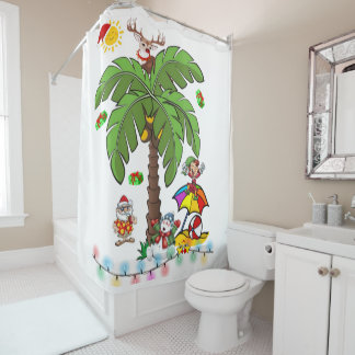 Christmas Shower Curtain, Santa Claus Beach Bum  Curtain