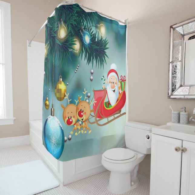 Christmas Shower Curtain, Santa Curtain (In Situ)