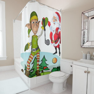 Christmas Shower Curtain, Santa Golf Curtain