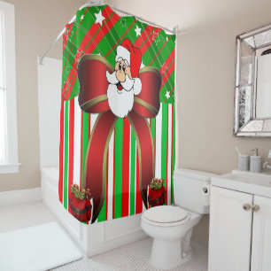 Christmas Shower Curtain, Santa Stripe Curtain