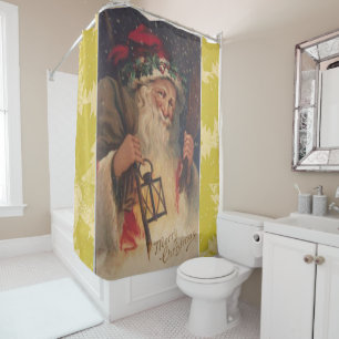 Christmas Shower Curtain, Santa Vintage Curtain