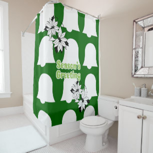 Christmas Shower Curtain, Season's Greetings Green Shower Curtain