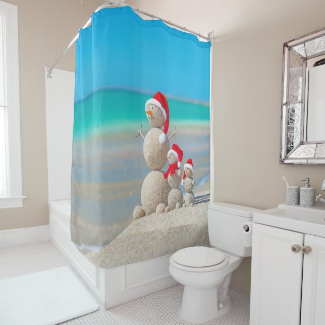Christmas Shower Curtain, Snowman Shower Curtain (In Situ)