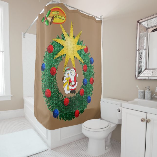 Christmas Shower Curtain, Snowman Shower Curtain (In Situ)