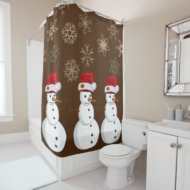 Christmas Shower Curtain, Snowman Shower Curtain (In Situ)