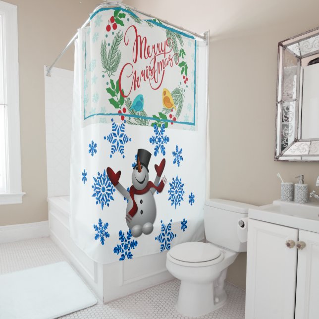 Christmas Shower Curtain, Snowman Shower Curtain (In Situ)