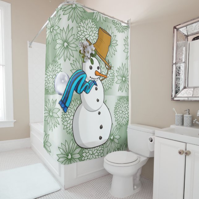 Christmas Shower Curtain, Snowman Shower Curtain (In Situ)