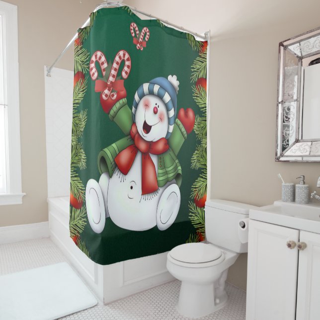 Christmas Shower Curtain, Snowman Shower Curtain (In Situ)