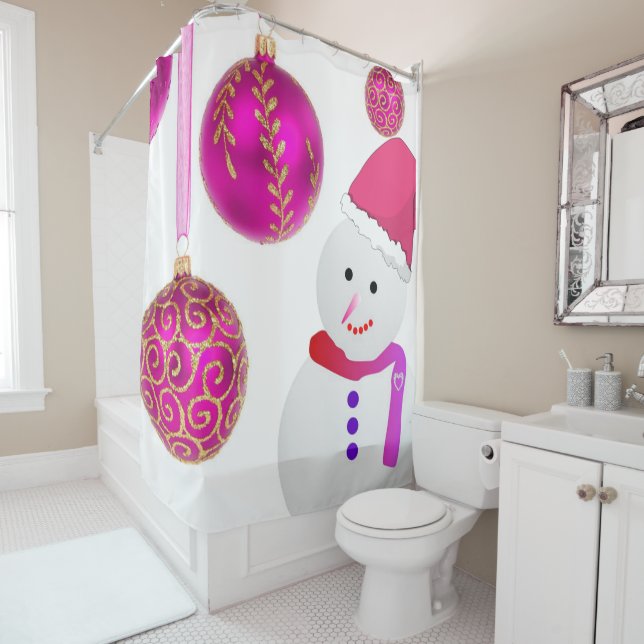 Christmas Shower Curtain, Snowman Shower Curtain (In Situ)
