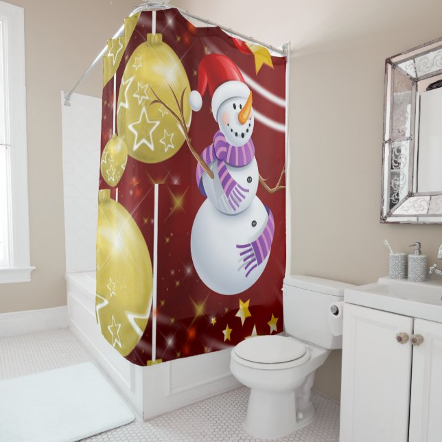 Christmas Shower Curtain, Snowman Shower Curtain (In Situ)