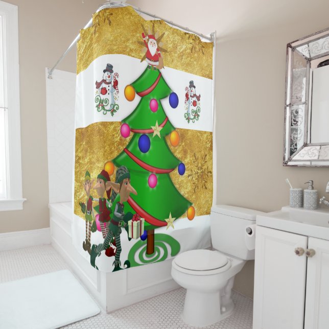 Christmas Shower Curtain, Snowman Shower Curtain (In Situ)