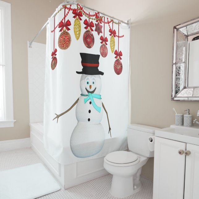 Christmas Shower Curtain, Snowman Shower Curtain (In Situ)