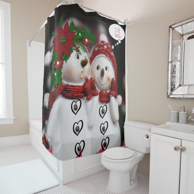 Christmas Shower Curtain, Snowman Shower Curtain (In Situ)