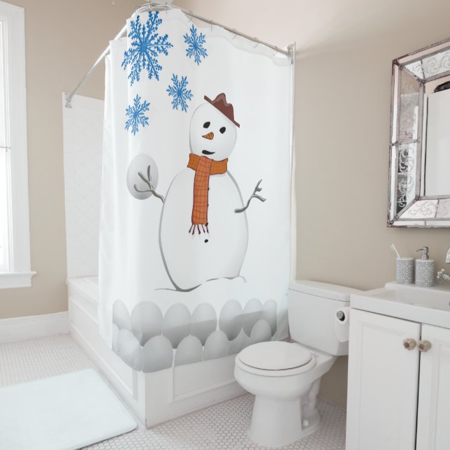 Christmas Shower Curtain, Snowman Shower Curtain (In Situ)